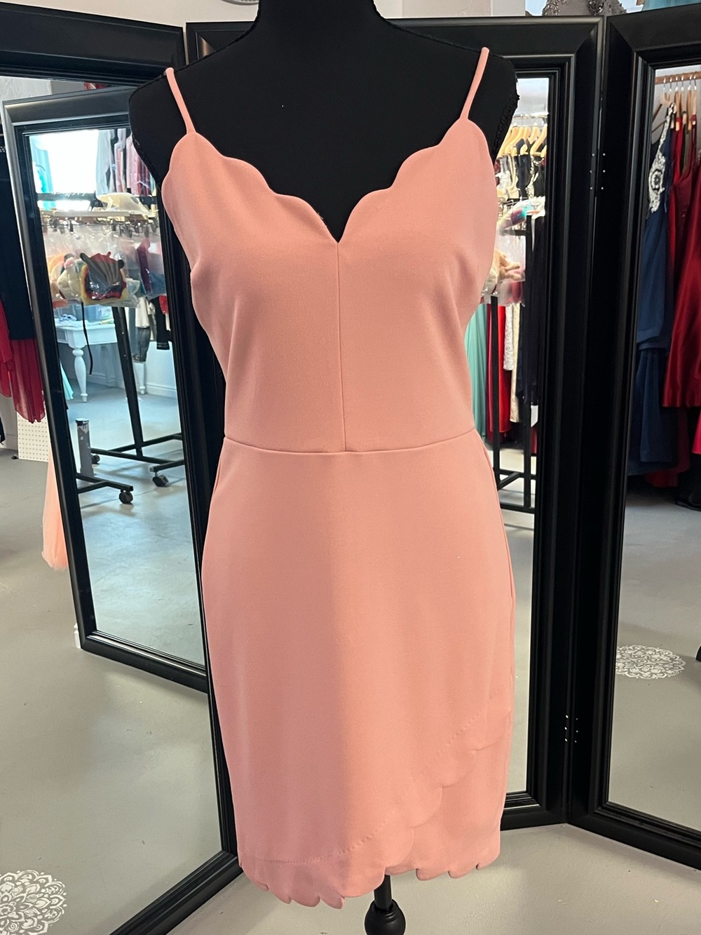 B Darlin Blush Pink Scallop-Trim Spaghetti Strap Dress
